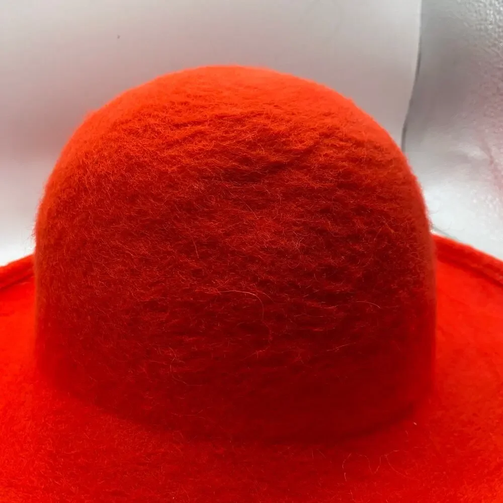 Vintage Mahara Mohair Wool Hat Red Orange Geo W Bollman Mod Fuzzy Felt USA